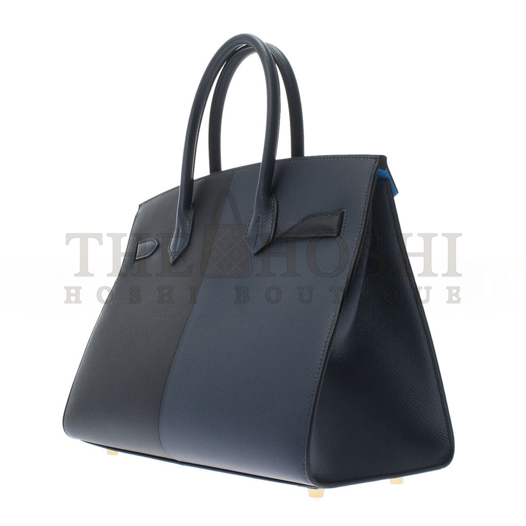 H**me5 BIRKIN 25 EPSOM BLACK AND MIDNIGHT BLUE WITH FLORIDA BLUE INTERIOR GOLD BUCKLES H028367CC01 (25*18*13cm) Master Quality
